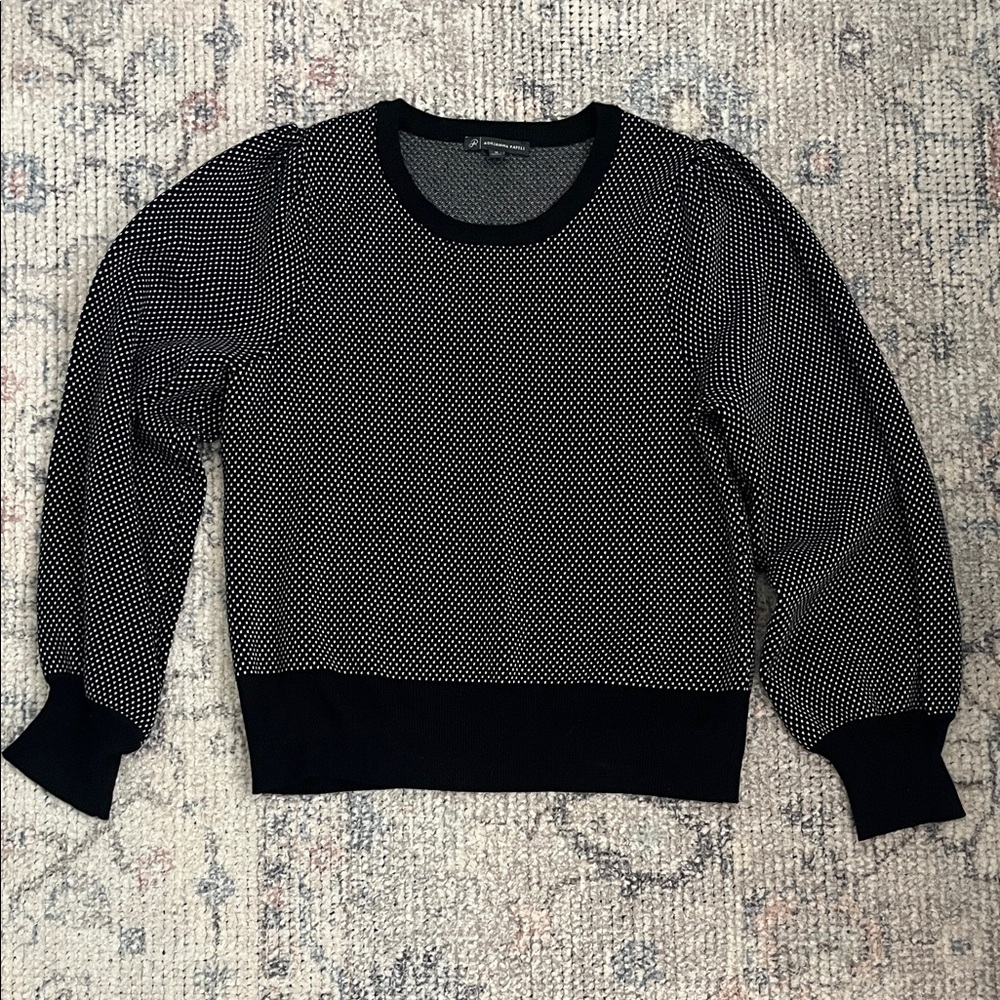 Adrianna Papell Black and White Dot Balloon Sleeve Sweater
